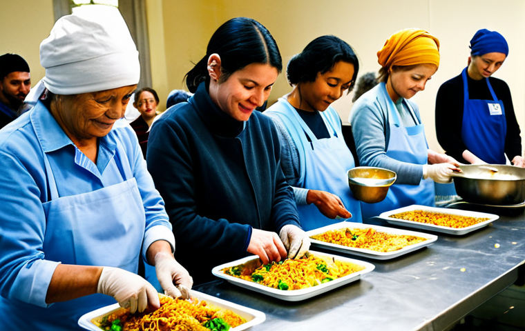 Buddhist Charity Initiative**
"A diverse group of volunteers, fully clothed, preparing meals for the homeless at a local community center in Paris, France. Safe for work, appropriate content, professional and heartwarming scene, perfect anatomy, correct proportions, natural pose, well-formed hands, proper finger count, natural body proportions, modest clothing, family-friendly atmosphere."
**