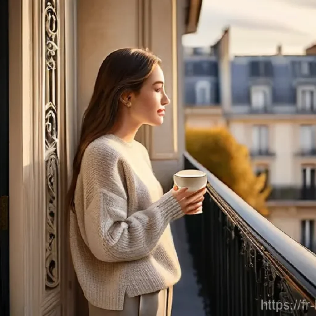 불교의 일상 적용 - **Prompt:** A serene young woman, dressed in elegant yet comfortable, modest lounge wear (such as a ...