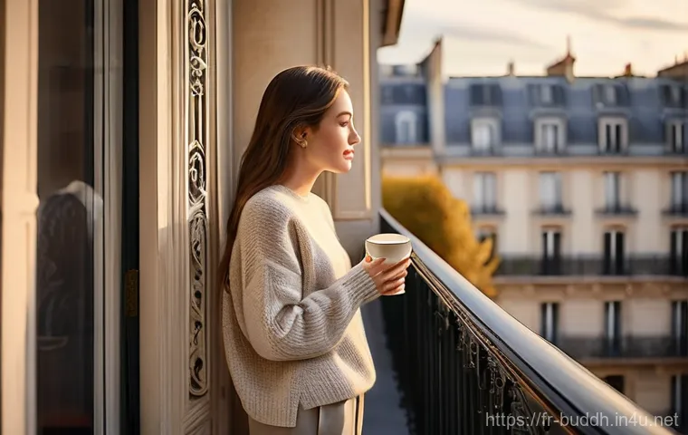 불교의 일상 적용 - **Prompt:** A serene young woman, dressed in elegant yet comfortable, modest lounge wear (such as a ...