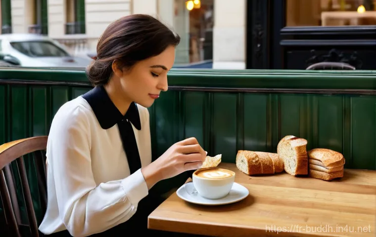 불교의 일상 적용 - **Prompt:** A person of ambiguous gender, dressed in a stylish but practical Parisian trench coat an...