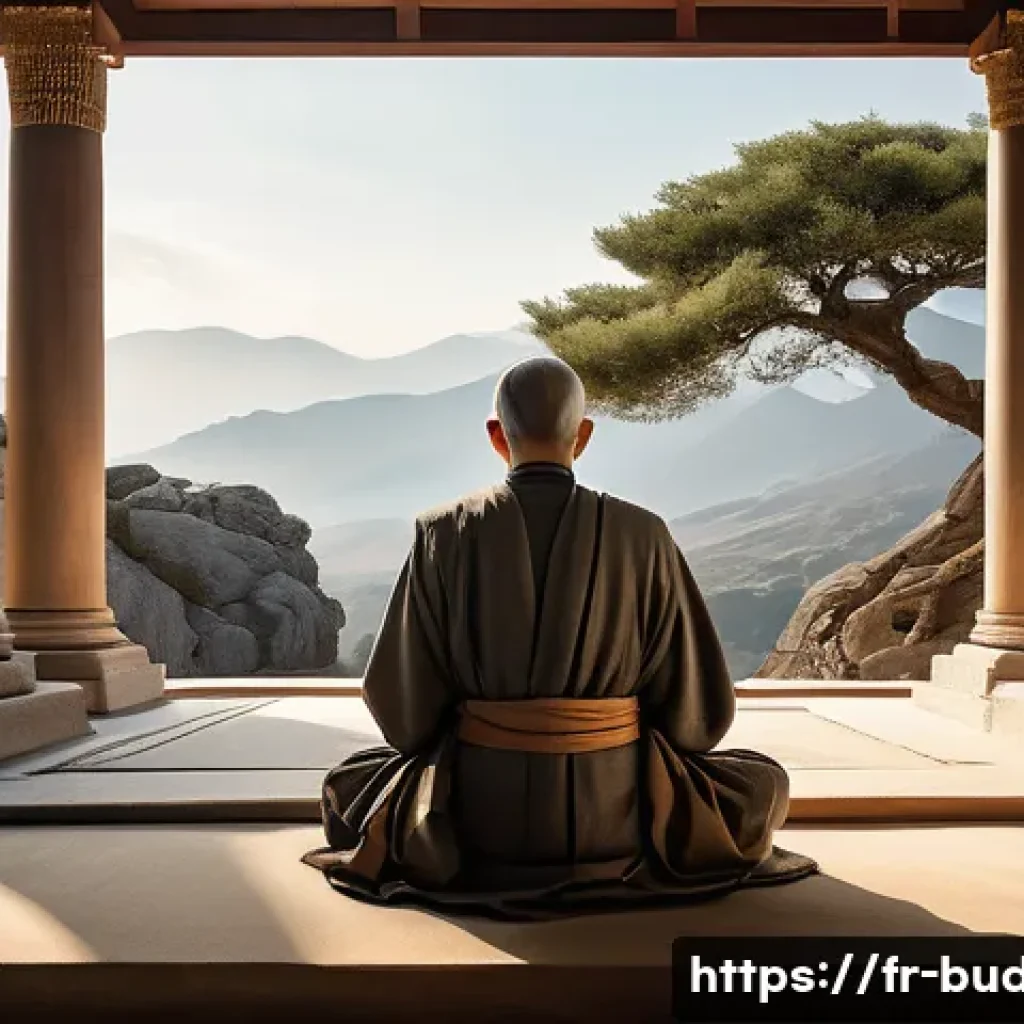 불교와 서양 철학 - "A serene and enlightened scene depicting the harmonious fusion of Western philosophy and Eastern co...