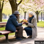Home 22 불교에서의 희생과 헌신 - A serene urban park scene in Paris during early spring, featuring a diverse group of people engaging...
