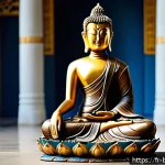 Home 23 불교 미술과 문화 - A serene and detailed depiction of a traditional Buddhist statue seated in meditation posture, with ...